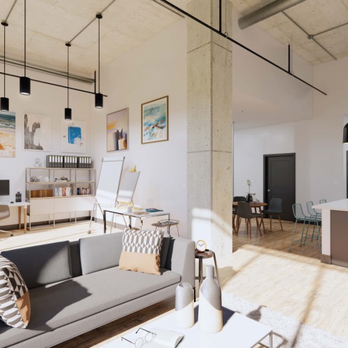 Apartment with a living room and kitchen