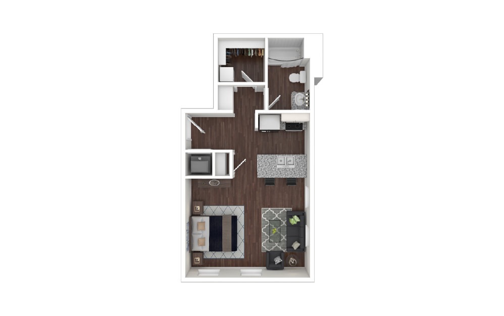 Courier - Studio floorplan layout with 1 bath and 555 square feet.