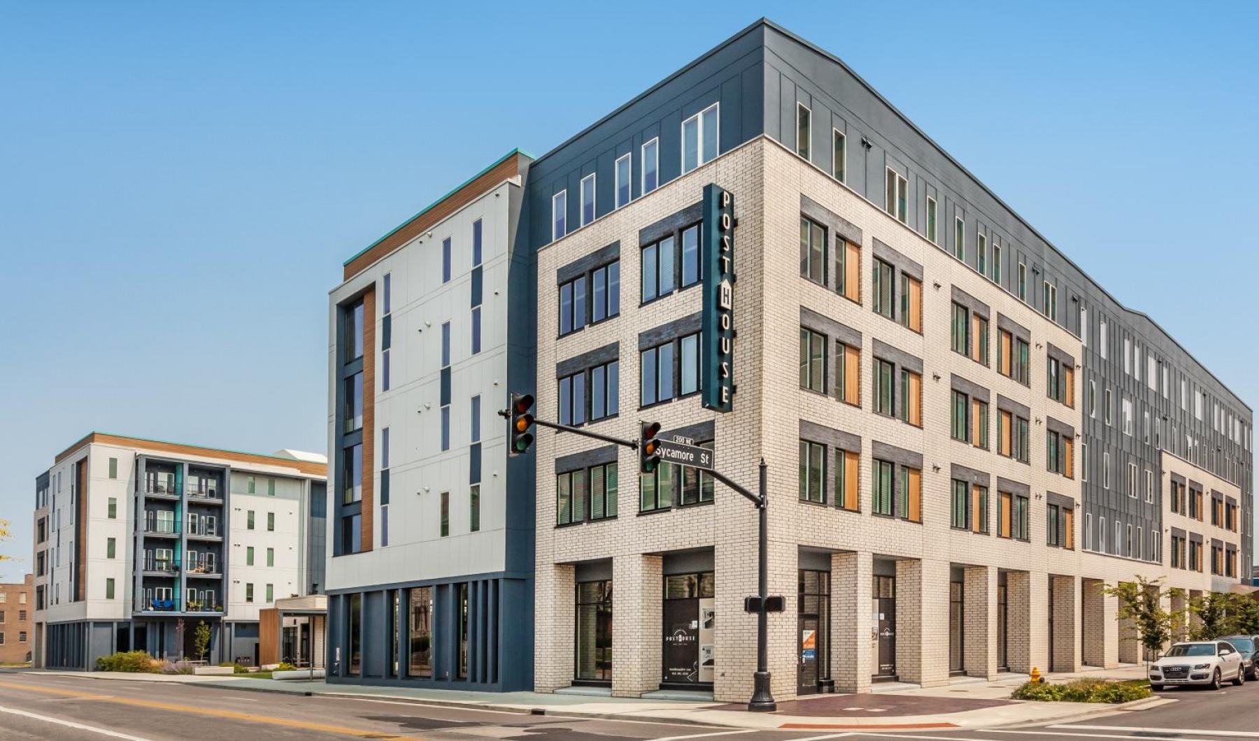 Live centrally in Evansville at Post House Apartments Apartment building exterior