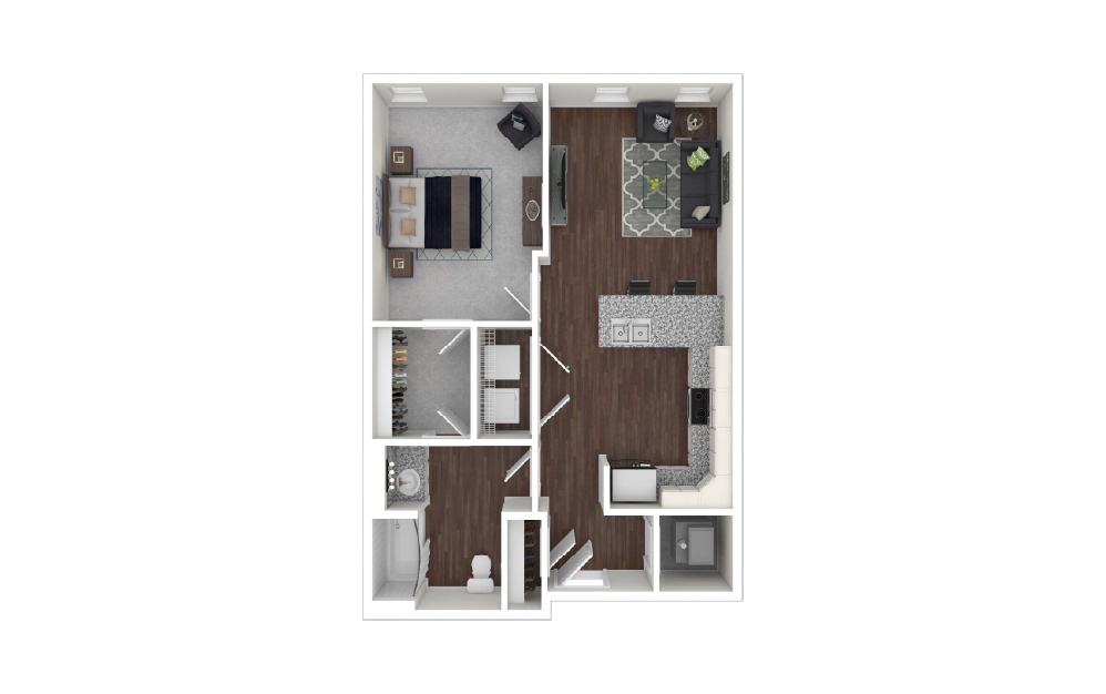 Ledger - 1 bedroom floorplan layout with 1 bath and 756 to 801 square feet.