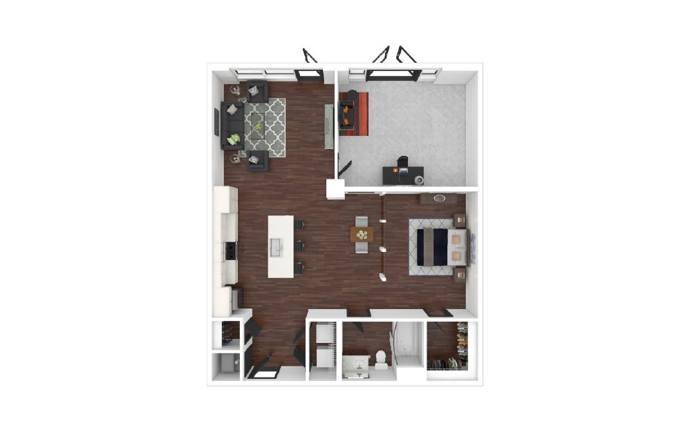 Downtown Loft  A1 - Studio floorplan layout with 1 bath and 953 square feet.