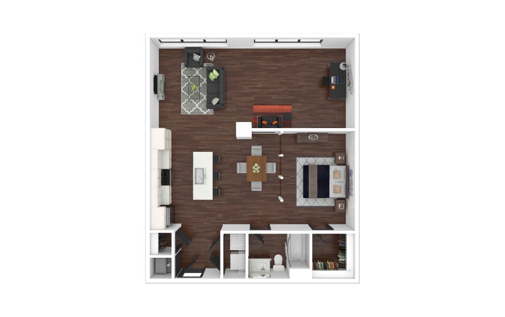 Downtown Loft  B1 - Studio floorplan layout with 1 bath and 953 square feet.