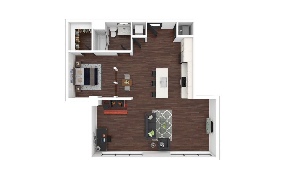 Downtown Loft B2 - Studio floorplan layout with 1 bath and 909 square feet.