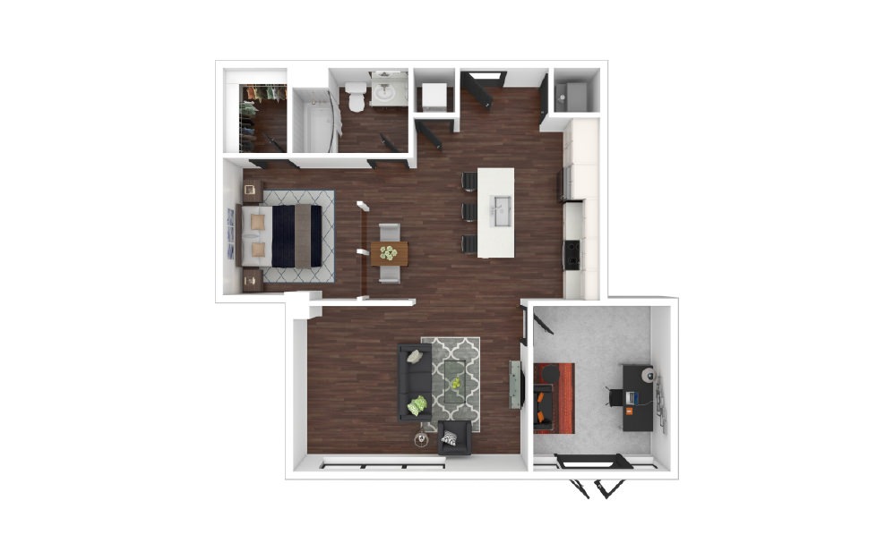 Downtown Loft  D2 - Studio floorplan layout with 1 bath and 909 square feet.