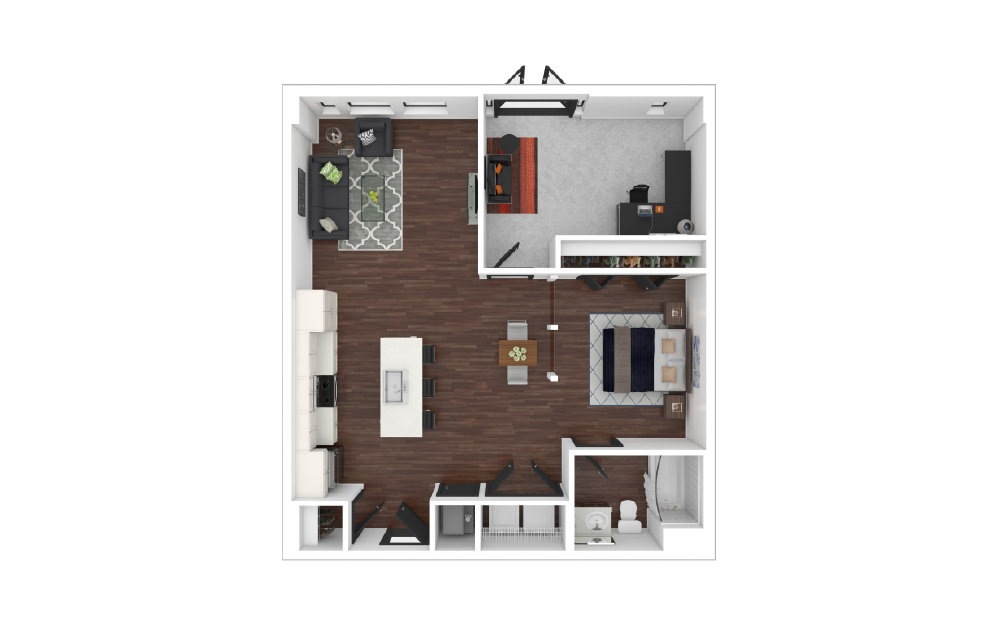 Downtown Loft  E2 - Studio floorplan layout with 1 bath and 893 square feet.