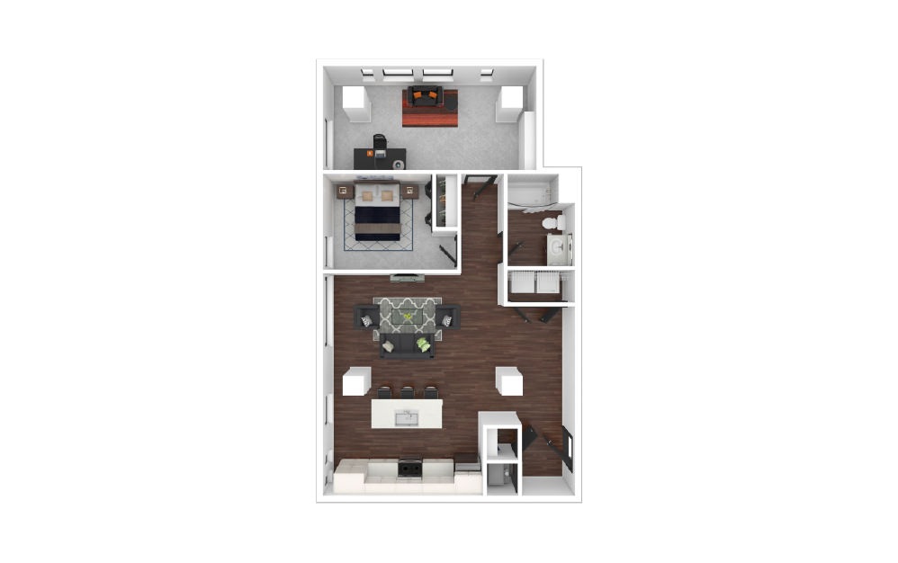 Downtown Loft 2.1B - 1 bedroom floorplan layout with 1 bath and 971 square feet.