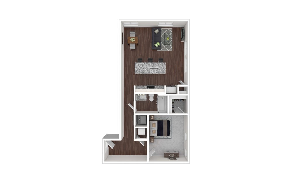 Messenger - 1 bedroom floorplan layout with 1 bath and 812 square feet.