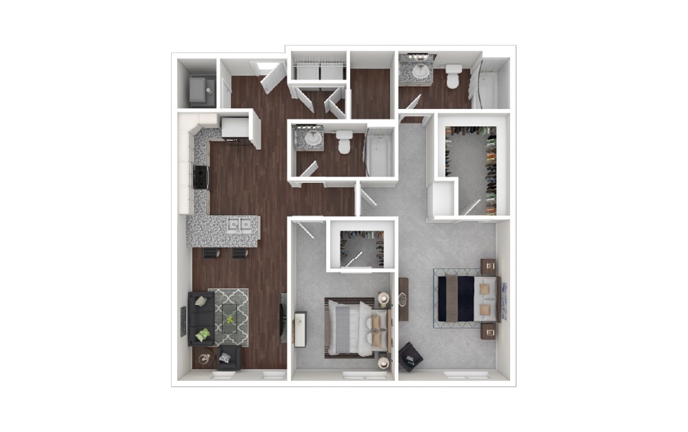 Telegram - 2 bedroom floorplan layout with 2 baths and 1138 square feet.
